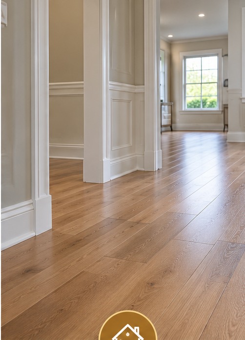 Completed hardwood flooring in a renovated home
